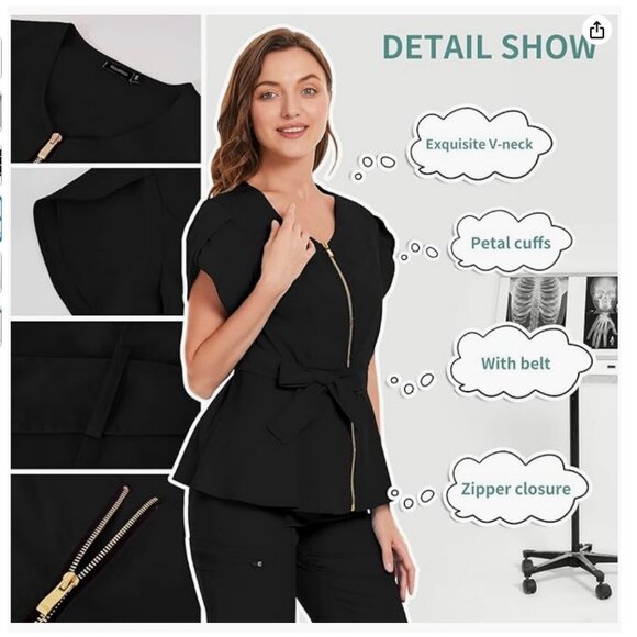 niaahinn Scrub Set for Women Medical Uniform Scrub Top & Pants (S) NWOT! - Picture 2 of 16